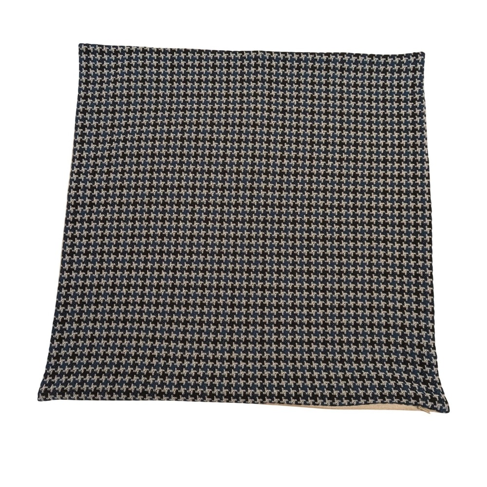 Houndstooth Square Pillow Case Blue Black Cream 17x17 Classic MCM Preppy Coastal